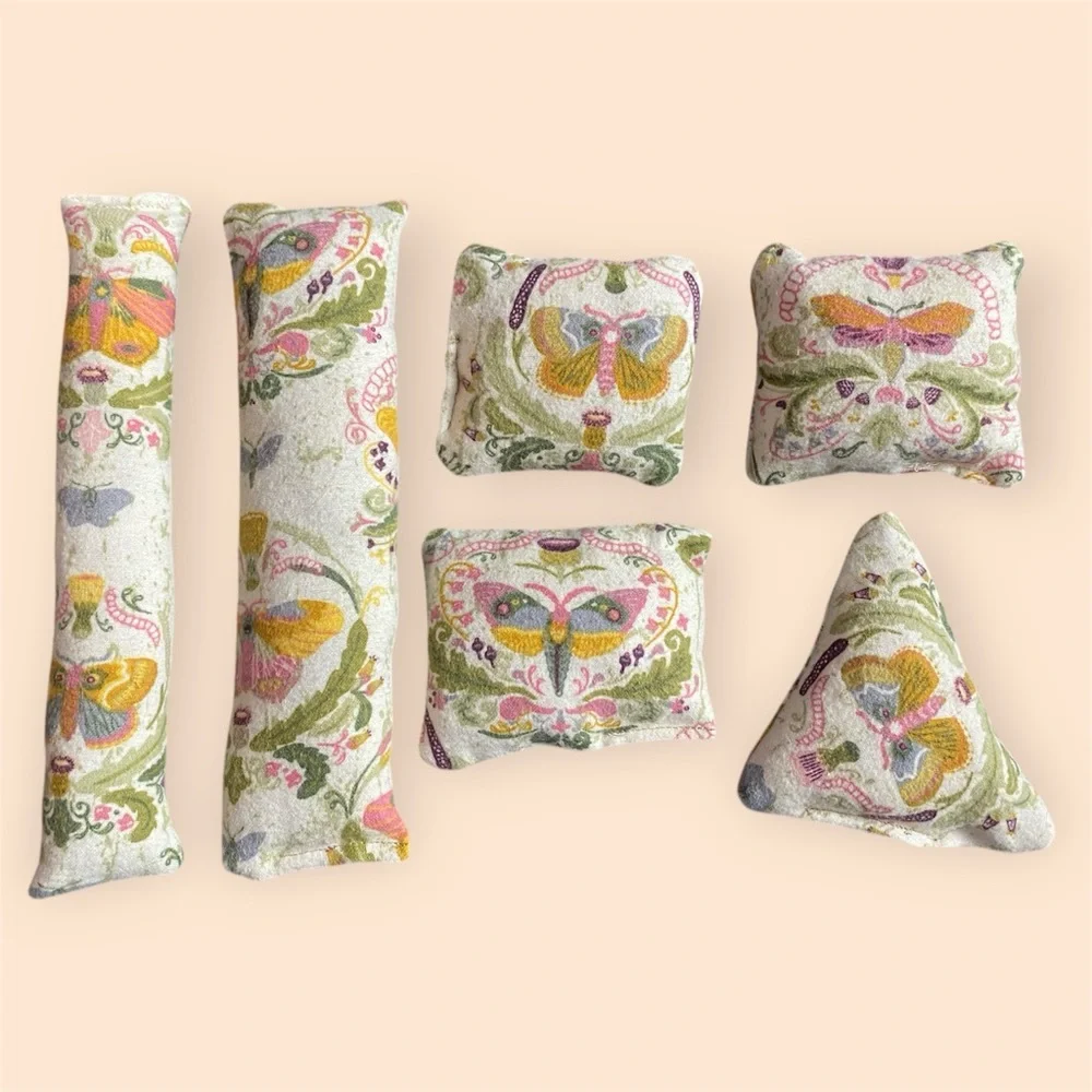 Handmade Beige Boho Print Catnip Kick Stick Cat Toy Set (6)